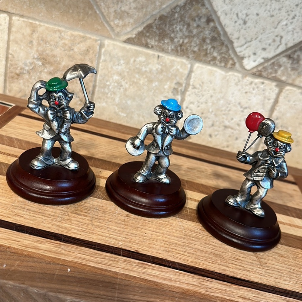 Clown Figurines • Trio of Colorful Clowns